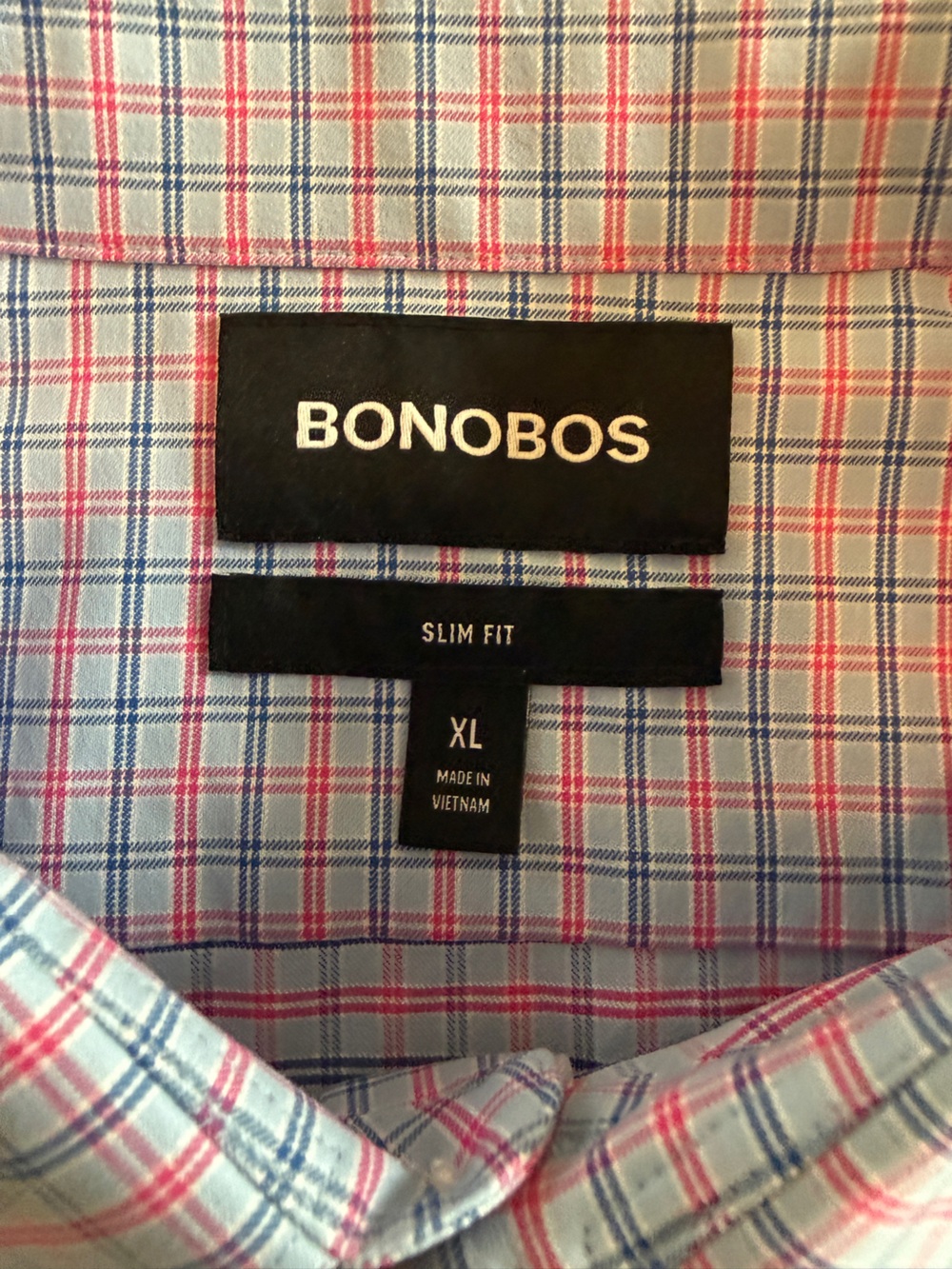 BONOBOS Slim Fit Button-Down Dress Shirt – Men’s XL – Blue Pink & Navy Plaid - Picture 5 of 8